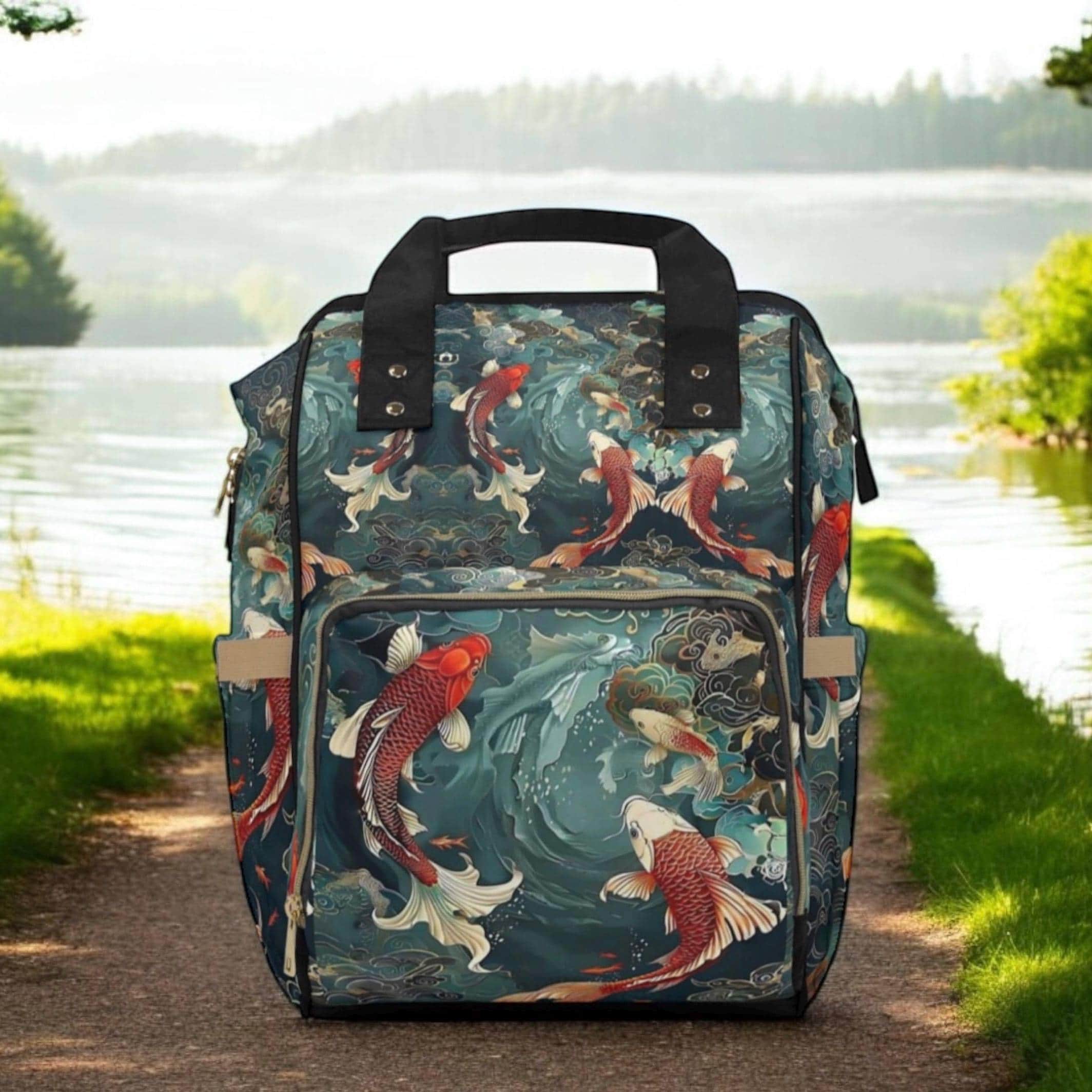 Koi Fish Backpack, Japanese Koi School Bag, Ocean Wave Travel