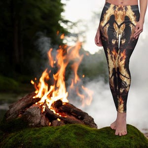 Witchy Dark Night Leggings, Wiccan Witch Yoga Pants, Occult Bonfire Stretch Pants, Mystical Goddess Leggings, Supernatural Spellwear