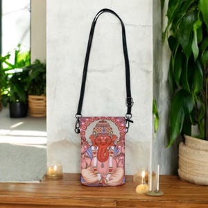 Petit sac à main pour téléphone à bandoulière Ganesha - Mini sac d'art spirituel hindou - Support pour téléphone portable design dieu indien - Pochette compacte pour festival