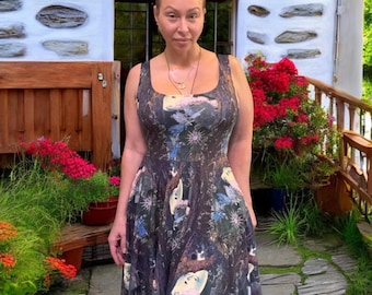 Dark Fairycore Forest Dress Mystical Fairies, Night Garden Flowers & Moonlight Trees  Cottagecore Witchy Woodland Sundress