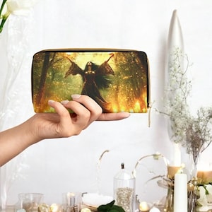 Pagan Goddess Zipper Wallet, Wiccan Forest Ceremony Zip Clutch, Lunar Night Witch Wallet, Celestial Fantasy Purse, Mystical Spiritual Gift