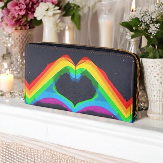 Rainbow Heart Hands LGBTQ Pride Zippered Purse, Love is Love