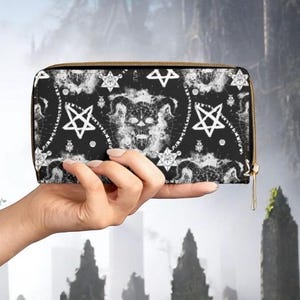 Cartera gótica, cartera de demonio, cartera ocultista, cartera satánica de Baphomet, diseño de artes oscuras