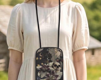Gothic Skull Floral Crossbody Purse, Dark Romance Lily Wallet Bag, Skull Botanical Wristlet, Dark Floral Gothic Gift