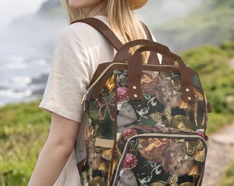Fairycore Mushroom Backpack, Moth Butterfly Travel Bookbag, Forest Fairy Print Bag, Enchanted Woodland Laptop Bag, Cottagecore Gift