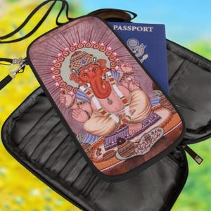 Ganesha Reisebrieftasche für Pässe und Karten Hindu Kunst Reißverschluss Organizer spirituelle indische Gott Design ethnischen Druck Reiseetui