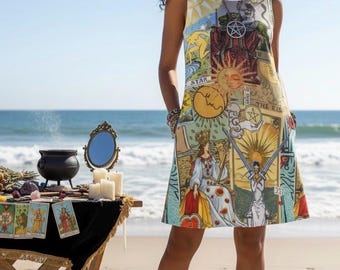 Tarot Card Dress, Witchy Boho Dress, Major Arcana Sundress, Vintage Tarot Sundress, Witchcore Dress, Boho Witch Dress, Pagan Clothing