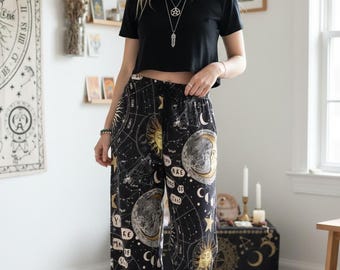 Celestial Pajama Pants Women Witchy Lounge Pants Astrology Sleepwear Sun Moon Zodiac Constellation Pajama Bottoms Gift