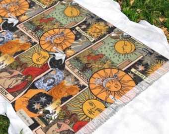 Tarot Card Scarf, Major Arcana Wrap, Witchy Tarot Shawl - Occult Fashion Accessory for Mystical and Esoteric Vibes, Perfect for Fortune