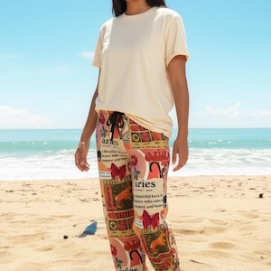 Pantaloni da salotto con segno zodiacale Ariete per donna Pantaloni da pigiama con segno astrologico, segno celeste dell'ariete, segno di fuoco, regalo, oroscopo, abbigliamento da salotto