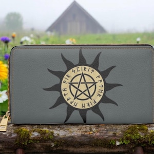 Cartera con cremallera - Diseño de triple luna gris oscuro - Moda alternativa ocultista gótica, accesorios con símbolos celestiales místicos, cartera rúnica