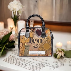 Leo Zodiac Astrology Shoulder Bag – Small Vegan Leather Purse with Removable Strap and Original Leo Artwork, Gift for Leo Woman