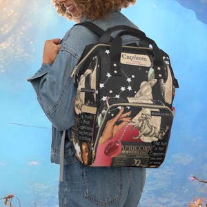 Capricorn Zodiac Backpack Women Astrology Travel Bag Witchy Gift With Stars Goat Design Celestial Aesthetic Tote Capricorn Birthday Present