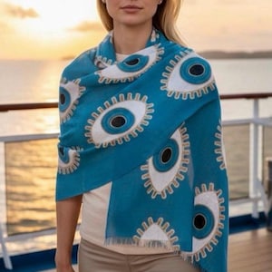 Bufanda turquesa de mal de ojo, chal protector Nazar Mati
