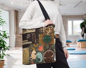 Capricorn Zodiac Tote Bag, Astrology Star Sign Reusable Shoulder Bag, Horoscope Earth Sign Gift, Celestial Capricorn Purse