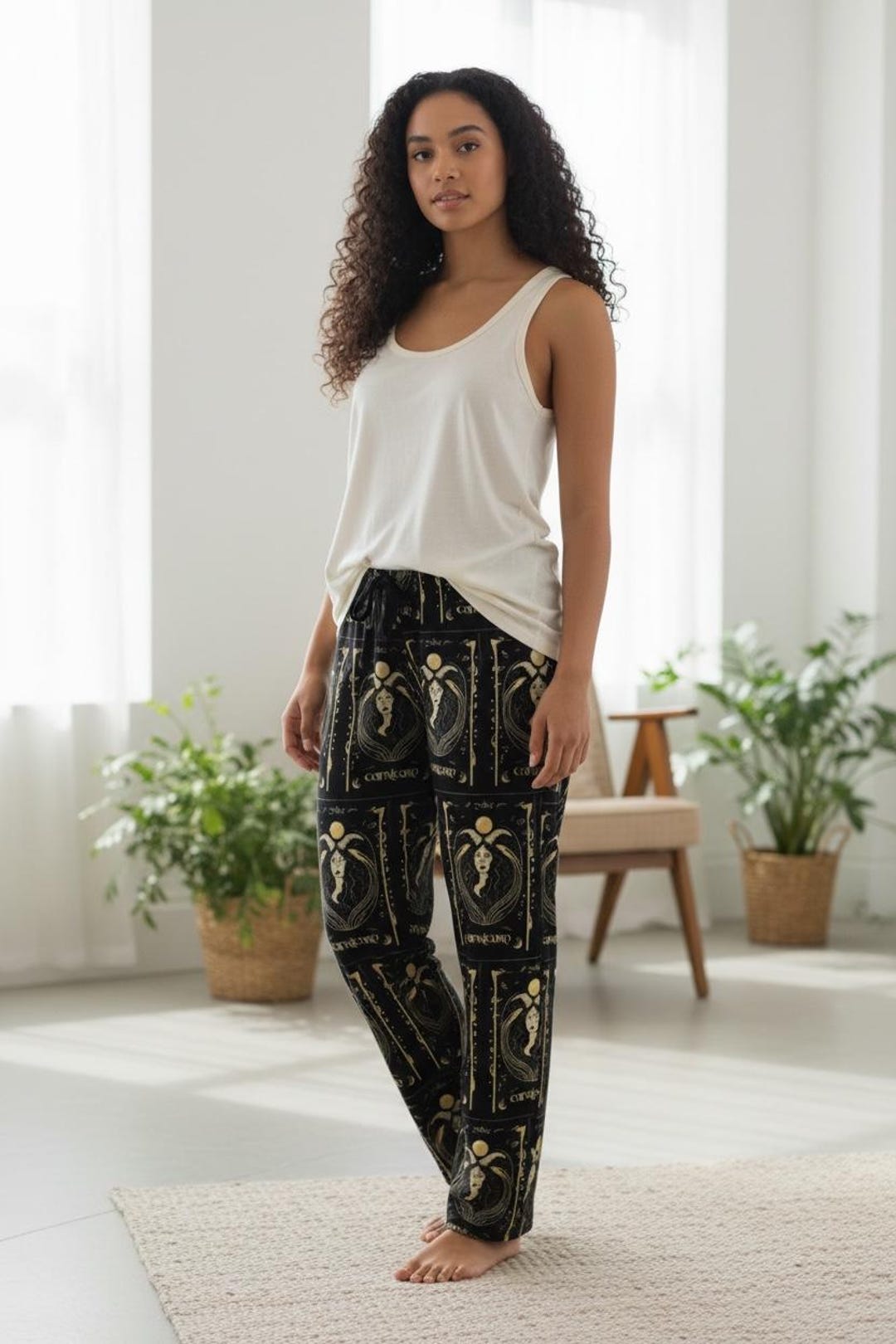 Capricorn Zodiac Lounge Pants With Astrology Goat Print, Witchy