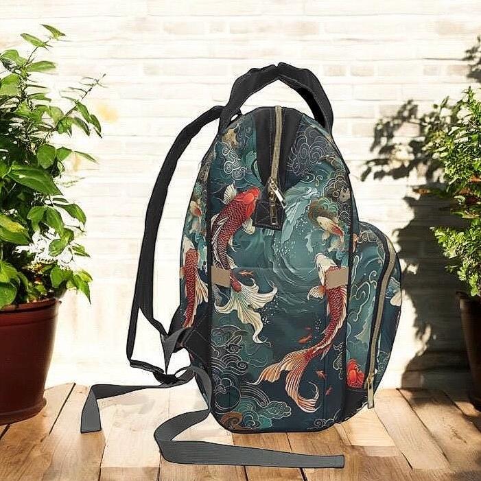 Koi Fish Backpack, Japanese Koi School Bag, Ocean Wave Travel