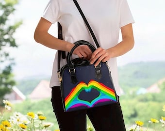 Rainbow Heart Hands LGBTQ Pride Zippered Purse, Love is Love