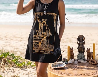Black Tarot Dress, Magician Tarot Card Dress, Dark Academia Sundress, Witchy Mini Dress, Eclectic Witch Gift