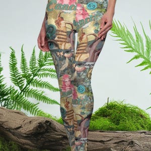 Cancer Zodiac Leggings  Astrology Yoga Pants for Cancer Sign Women Mystical Horoscope Activewear Cancer Birthday Gift Idea