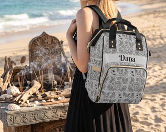 Personalized Dragon Backpack, Custom Name Medieval Bestiary School Bag, Witchy Occult Bookbag, Alchemical Wyvern Pagan Travel Gift