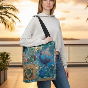 Pisces Zodiac Tote Bag Mystic Astrology Celestial Aesthetic Canvas Tote Zodiac Bag Pisces Gift image 1