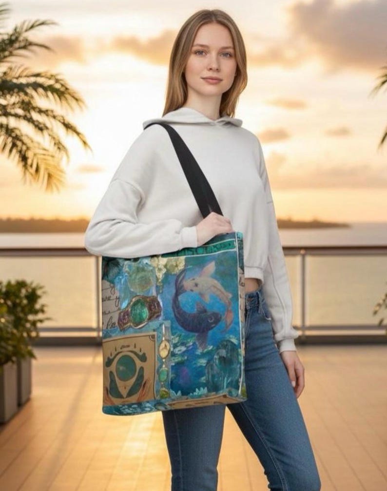 Pisces Zodiac Tote Bag Mystic Astrology Celestial Aesthetic Canvas Tote Zodiac Bag Pisces Gift image 1