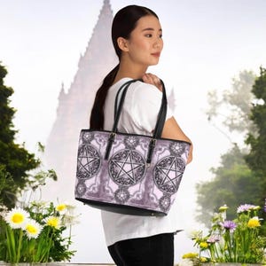 Pastel Goth Shoulder Bag, Witchy Handbag, Pagan Symbolism Purse, Wicca Supplies, Occult Fashion Accessory, Lavender Goth Style