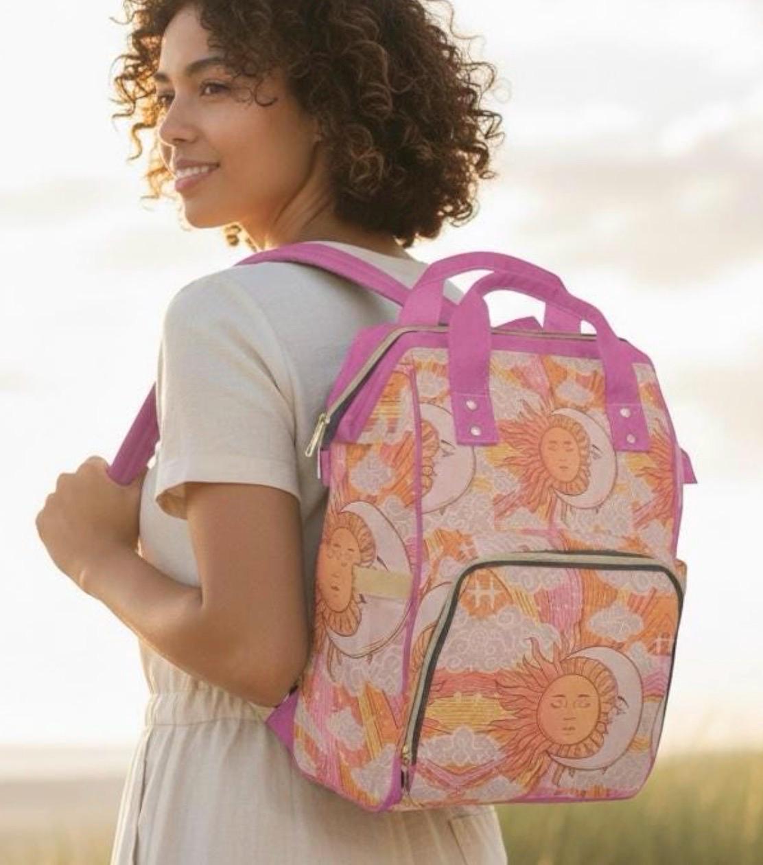 Celestial Backpack Sun Moon Bag Zodiac Print School Travel  display picture 1