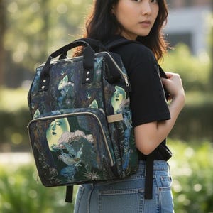 Fairycore Pixie Rucksack - Verzauberte Wald Mond Fee Mystische Tasche, ätherische Witchy Boho Reisetasche, Cottagecore Fantasy Schul Geschenk