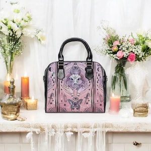 Witchy Pastel Goth Shoulder Bag in Pink – Occult Grunge Handbag for Women, Gothic Aesthetic Purse, Alternative Fashion Gift for Her