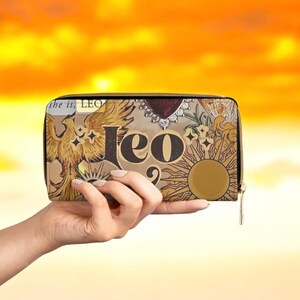 Portefeuille à fermeture éclair Lion zodiaque, porte-monnaie astrologie, sac signe astrologique horoscope, pochette constellation Lion de feu, cadeau astrologique pour Lion, zodiaque