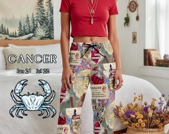 Cancer Zodiac Pajama Pants, Astrology Lounge Wear, Celestial Sleepwear, Cancer Sign Clothing