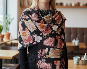 Tarot Major Arcana Scarf, Sun Empress High Priestess Witchy Shawl