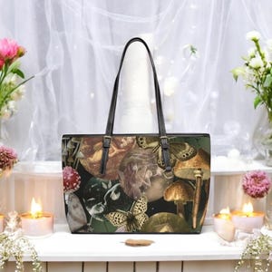 Fairycore Purse with Butterfly and Mushroom Print, Cottagecore Shoulder Bag Featuring Fairies, Fantasy Forest Art and Gothic Vibes