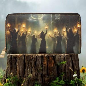 Cartera Covin de la Bruja de la Antorcha. Cartera de mano con cremallera de la Magia Lunar del Ritual Oscuro, Monedero Gótico de la Hermandad Mística, Bolsa de Regalo Wicca Espiritual