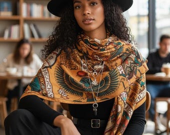 Egyptian Goddess Isis Scarf, Ancient Egypt Hieroglyphic Shawl Wrap