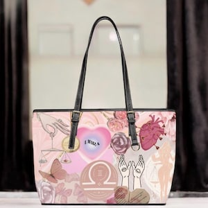 Libra Zodiac Tote Bag - Pink Pastel Horoscope Handbag With Libra Symbol, Celestial Purse Gift For Astrology Lovers And Libra Women
