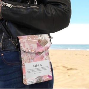 Libra Zodiac Small Cell Phone Purse - Small Crossbody Bag In Pink Pastel Horoscope Design, Astrology Gift For Libra Women Birthday
