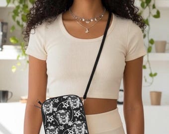 Gothic Occult Passport Wallet Travel Document Organizer Demon Pentagram Pouch with Lanyard Wristlet