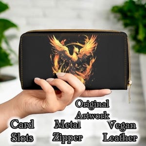 Carteira com zíper, bolsa Phoenix Art Firebird, presente Mystic Bird of Fire, bolsa gótica, carteira Magic Spirit, carteira Rises From The Ashes Phoenix