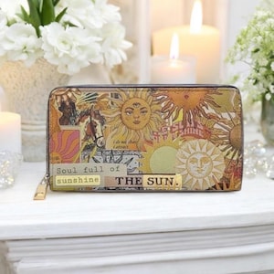 太陽タロットカードウォレット 神秘的な天体占星術ジッパークラッチ 魔女風タロット財布 ボヘミアン風星座ウォレット