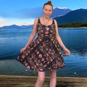 Witchcore Moon Phase Sundress  Botanical Sleeveless Summer Dress   Cottagecore Lunar Aesthetic  Celestial Goth Clothing