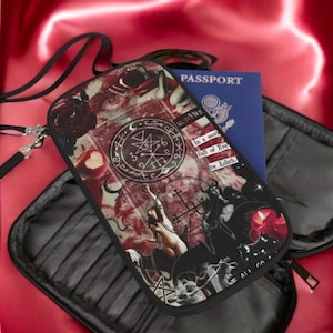 Lilith Dunkle Göttin Reisebrieftasche mit Okkultem Sigil Witchy Boho Kunst Reißverschluss Organizer Passport Fall für Hexen Gothic Geschenkidee