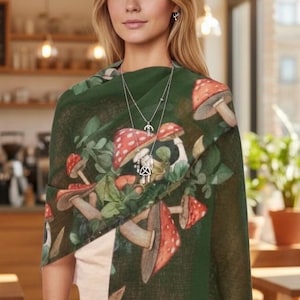 Écharpe Champignons Cottagecore Châle Champignons Woodland, Witchy Fairycore Forêt Champignon Végétal Imprimé Boho Châle Esthétique De La Nature