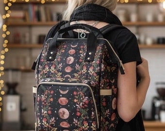 Whimsigoth Laptop Backpack, Celestial Moon Stars Floral  display picture 2