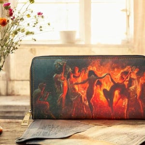 Cartera con cremallera de Danza del Fuego de Bruja, Monedero para Festivales Wiccanos Paganos, Tarjetero Celestial, Regalo de Halloween para Ella, Cartera de Viaje de Bruja