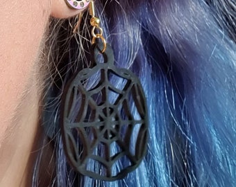 Spiderweb Pumpkin Earrings - Halloween, Goth, Emo, Spooky, Cute Large Statement Earrings