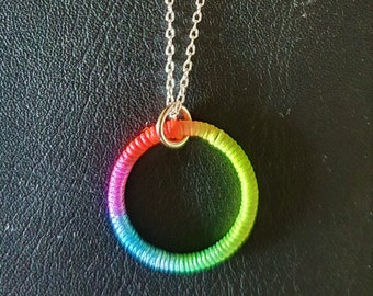 Rainbow Ring Necklace - Simple Colourful Circle Pendant - Pride Month, Gay Pride, Proud, Rainbows, Cute, LGBTQIA+