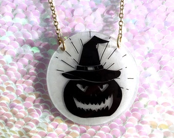 Witch Pumpkin Necklace - Halloween, Goth, Circle, Spooky, Jack O' Lantern